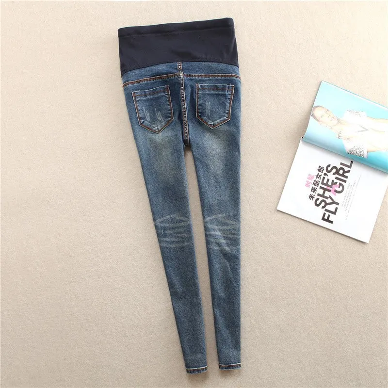 Elastic Waist Hole Stretch Denim Maternity Belly Jeans
