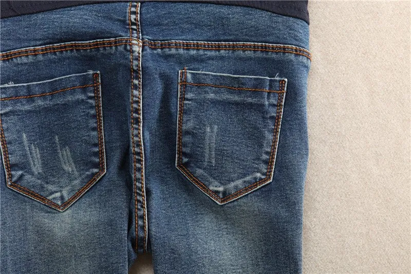 Elastic Waist Hole Stretch Denim Maternity Belly Jeans