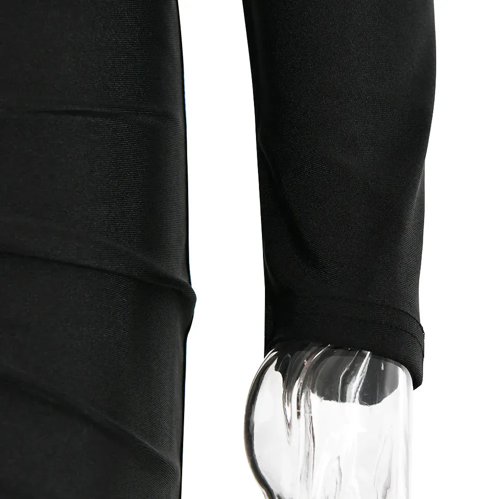 Elegant Long Sleeve Midi Dress - Ruched Waist   Gold Brooch Detail for Evening Wear
