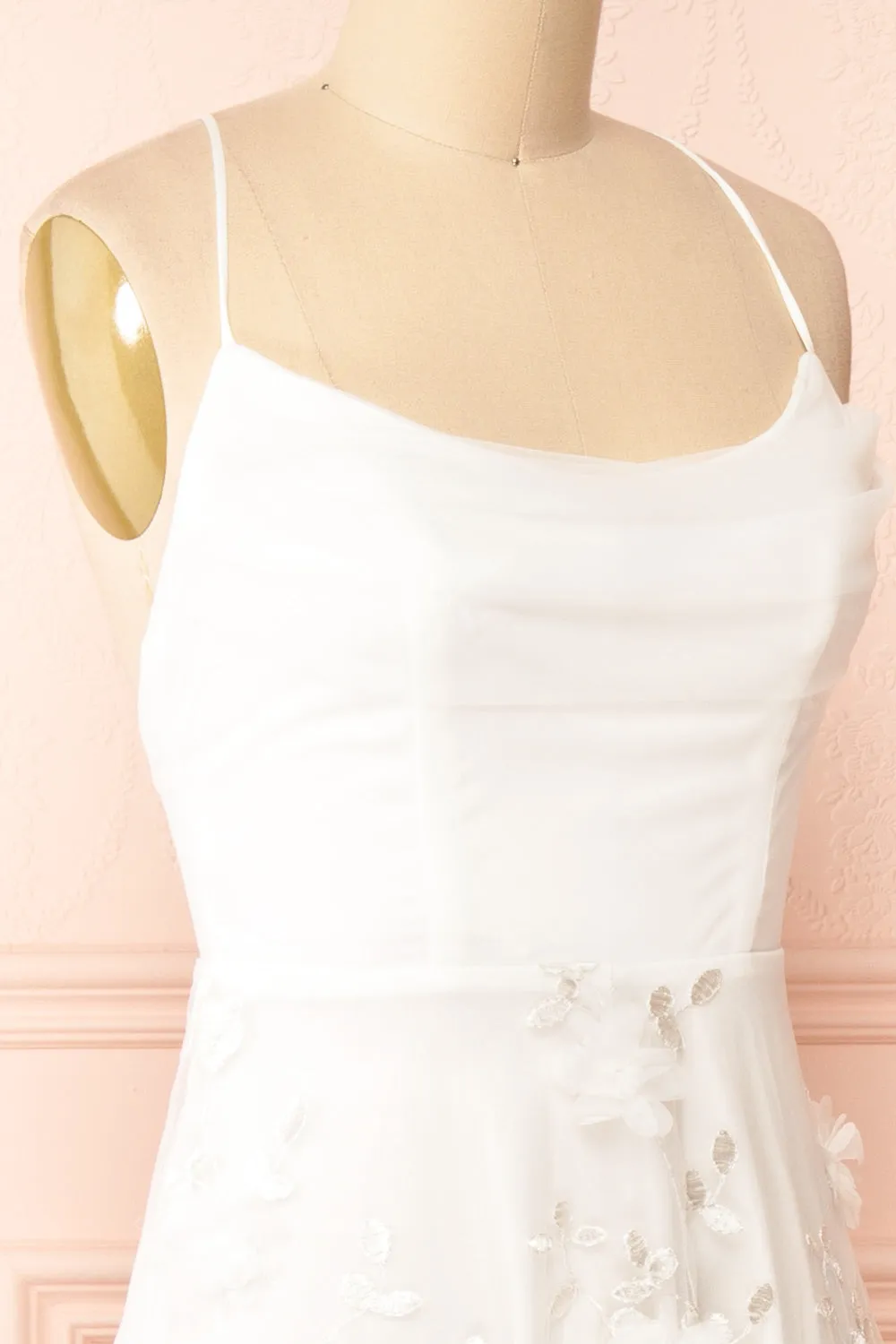 Eneka | White Midi Tulle Dress w/ Floral Embroidery