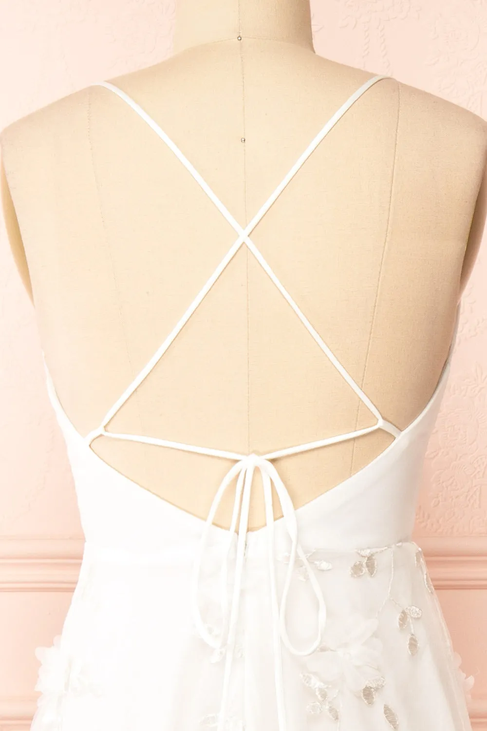 Eneka | White Midi Tulle Dress w/ Floral Embroidery