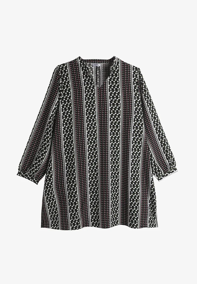 Evelene Ethnic Stripes Long Tunic Blouse - Black Green