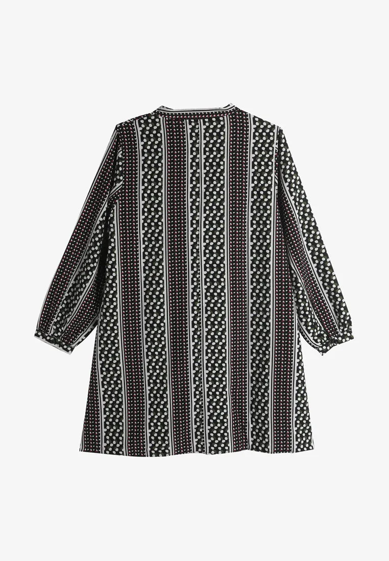 Evelene Ethnic Stripes Long Tunic Blouse - Black Green