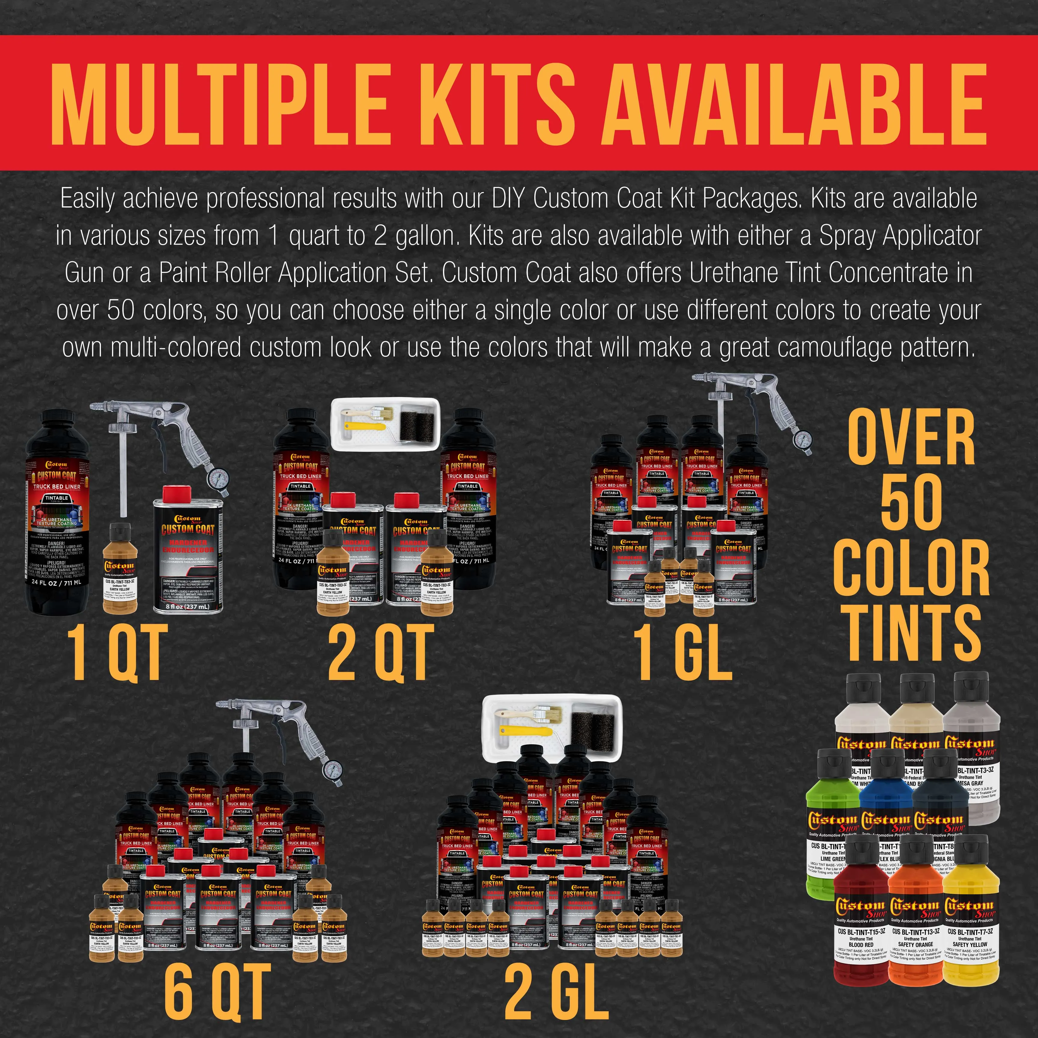 Federal Standard Color #30257 Earth Yellow T83 Urethane Roll-On, Brush-On or Spray-On Truck Bed Liner, 1 Quart Kit with Roller Applicator Kit