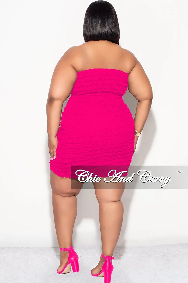 Final Sale Plus Size 2pc Honeycomb Texture Strapless Top and Skirt Set in Fuchsia