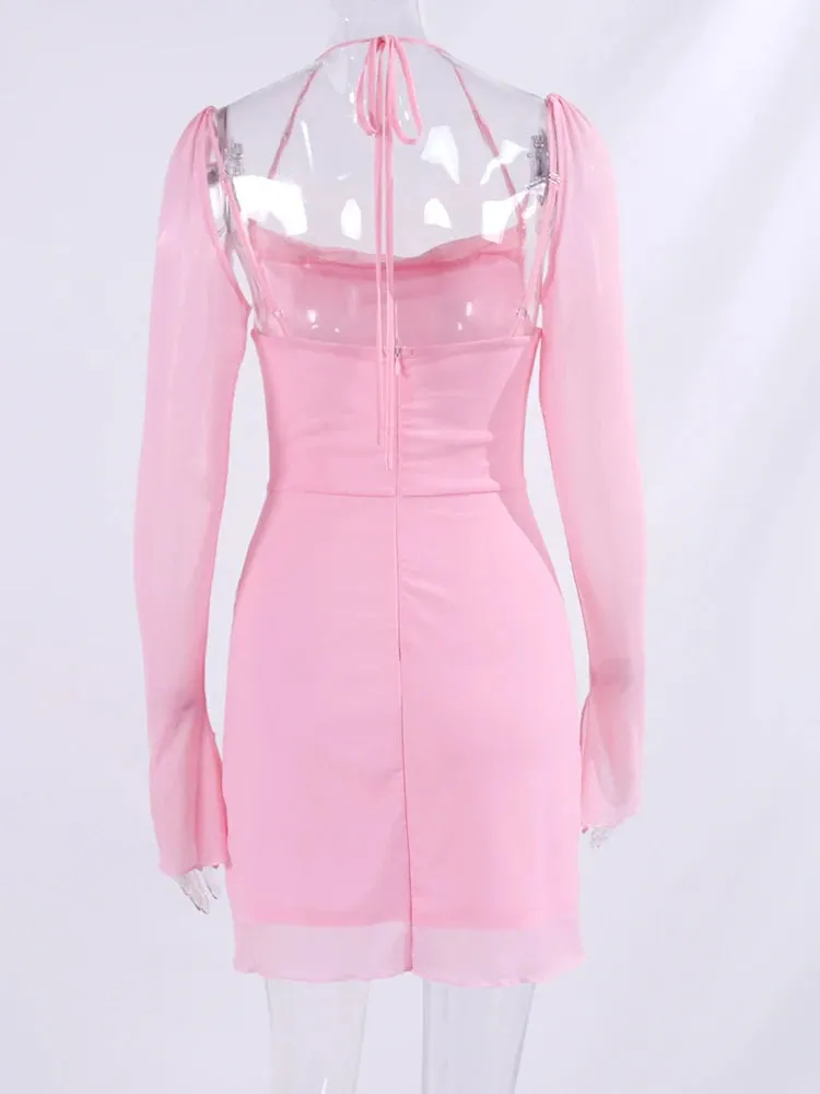 Flirty Mesh Sleeve Bandage Mini Dress for Evening Galas