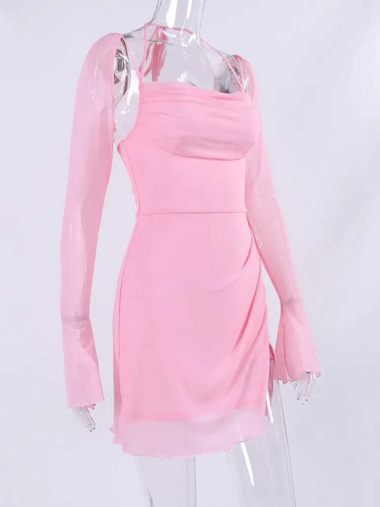Flirty Mesh Sleeve Bandage Mini Dress for Evening Galas