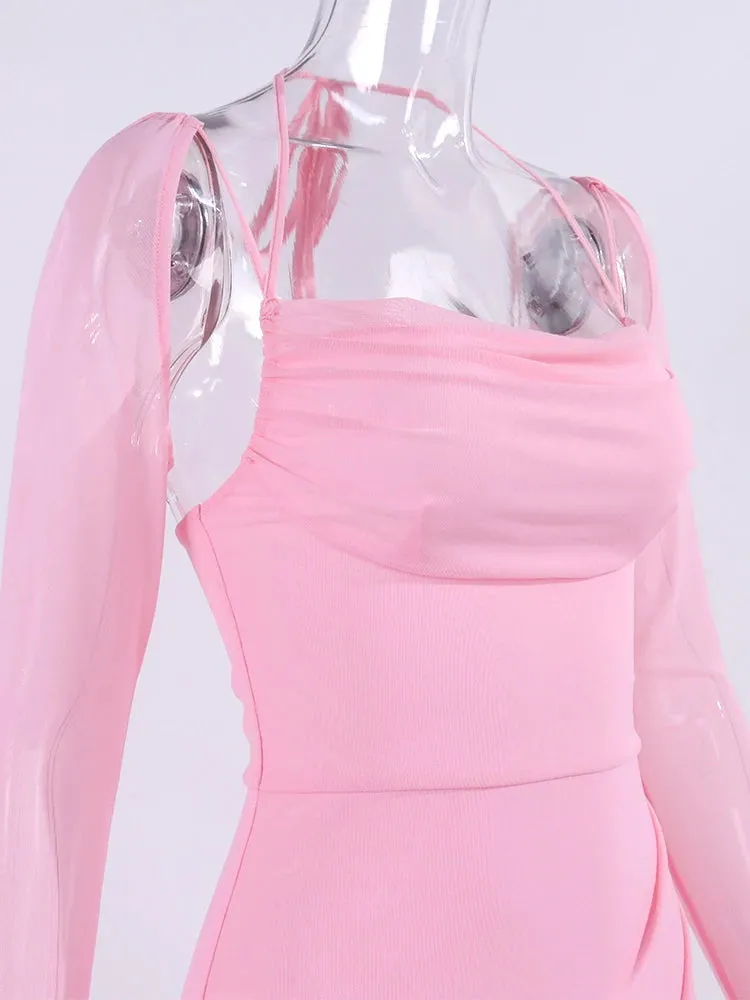 Flirty Mesh Sleeve Bandage Mini Dress for Evening Galas