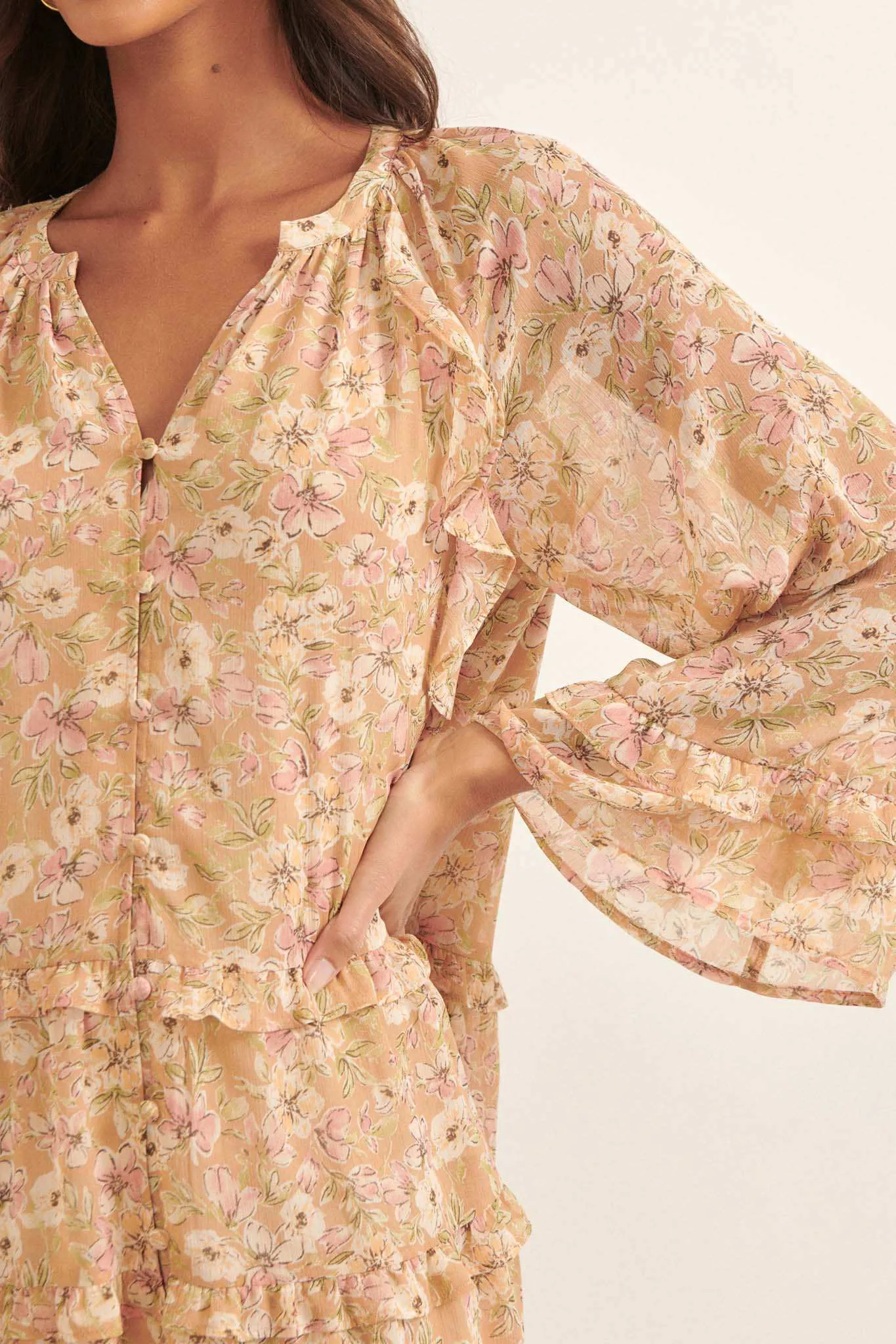 Floral Frolic Ruffled Chiffon Babydoll Mini Dress