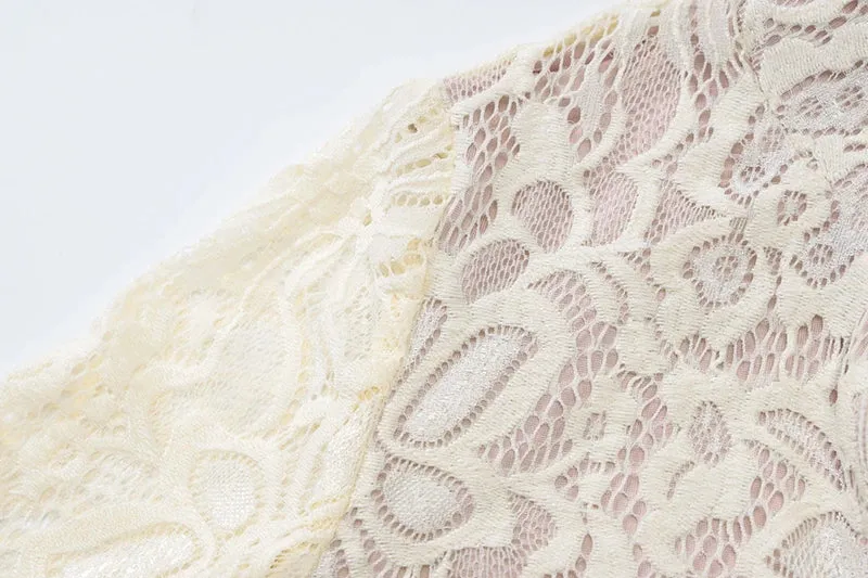 Floral Lace Mini Dress with Kimono Neck and Long Sleeves