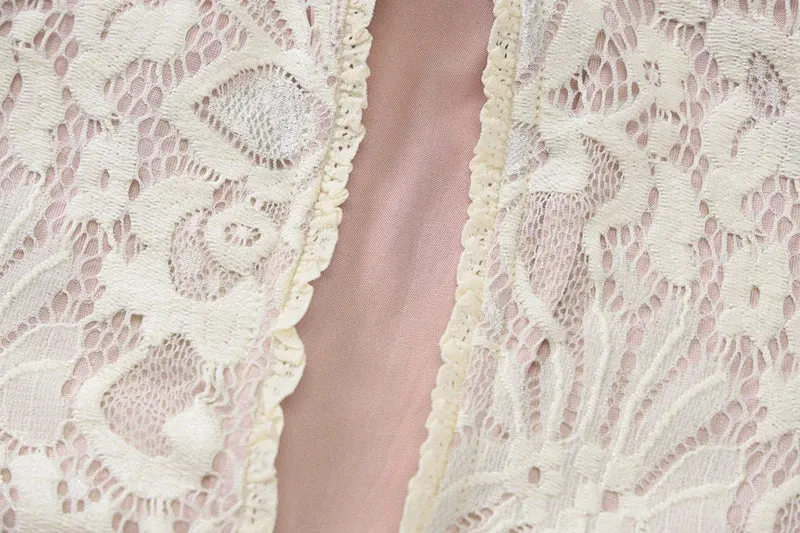 Floral Lace Mini Dress with Kimono Neck and Long Sleeves