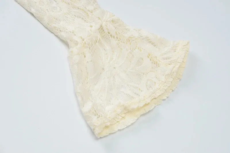 Floral Lace Mini Dress with Kimono Neck and Long Sleeves