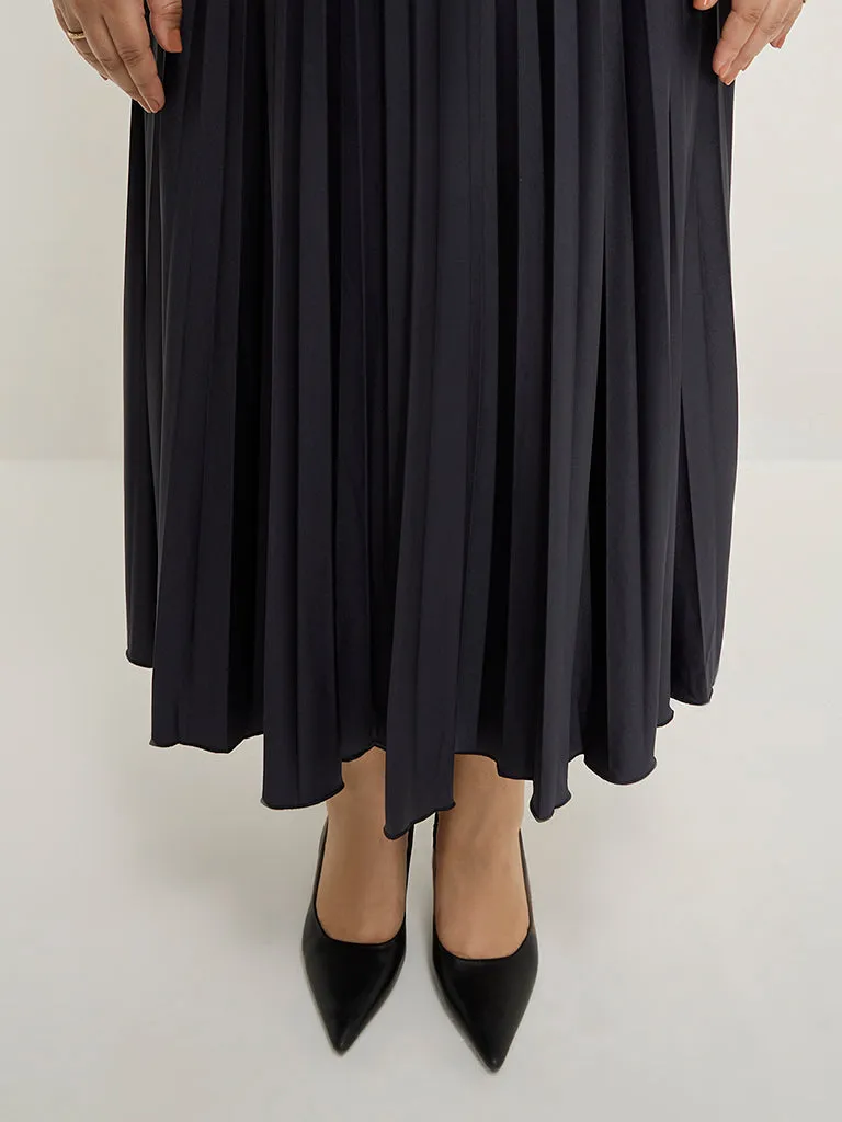 Gia Black Accordion Pleated High-Rise Skirt