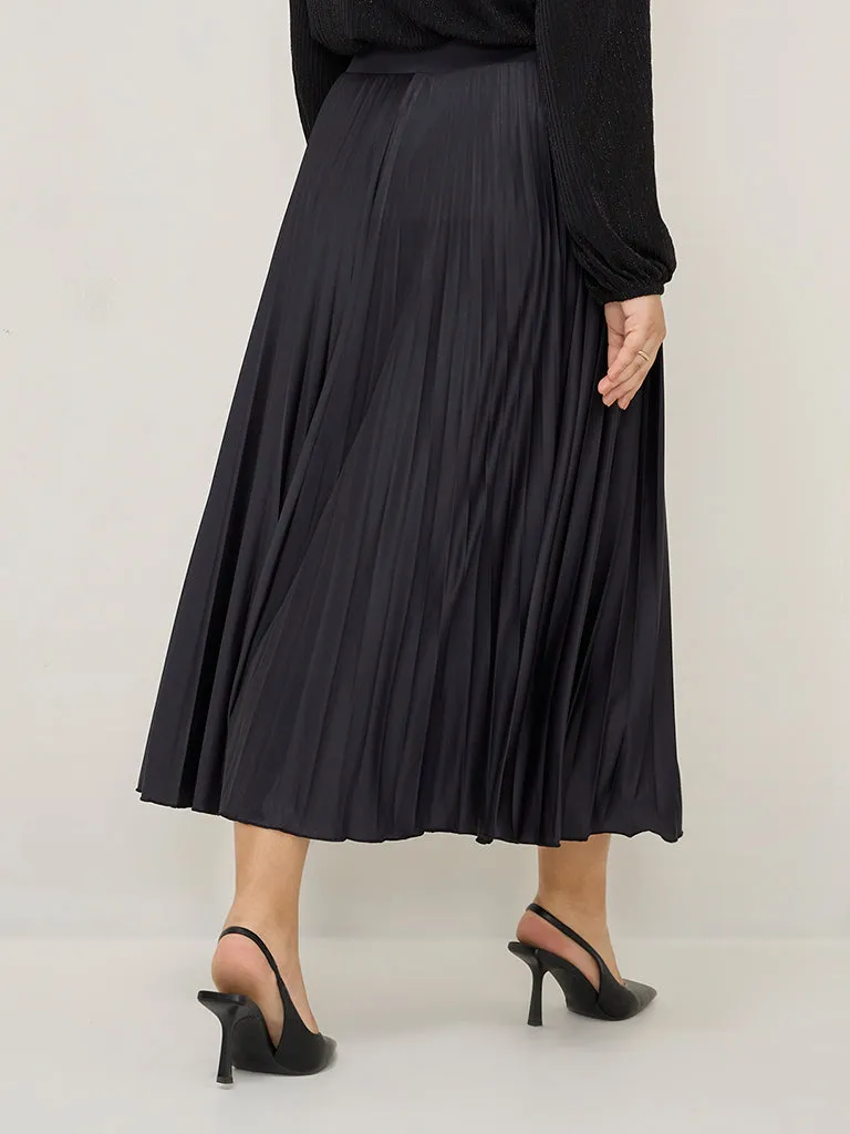 Gia Black Accordion Pleated High-Rise Skirt