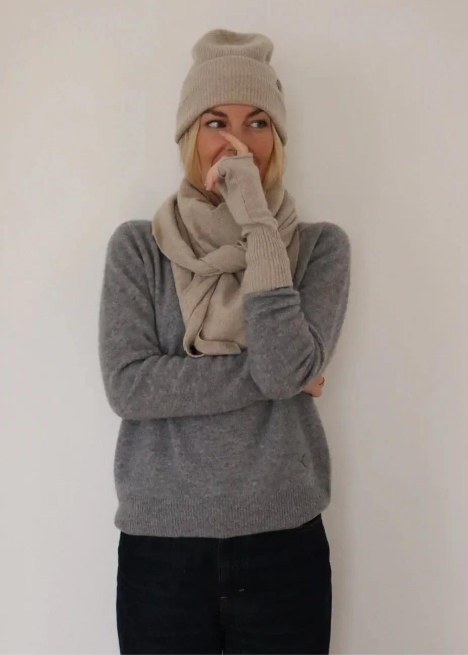GLOVE FINGERLESS CASHMERE | SAND MELANGE