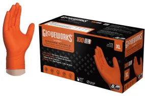 Gloveworks GWON48100 Heavy-Duty Disposable Gloves, XL, Nitrile, Powder-Free, Orange, 9-1/2 in L :BX100: QUANTITY: 1