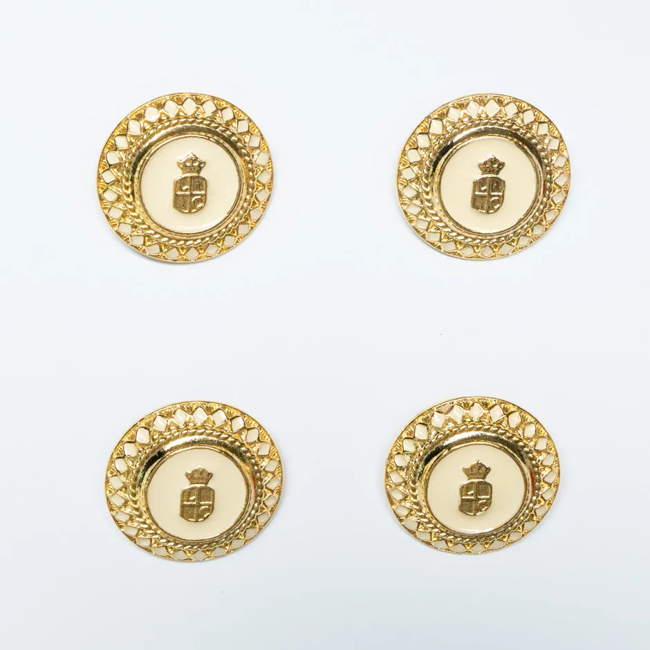 Gold Crest & Ivory Enamel Round Button