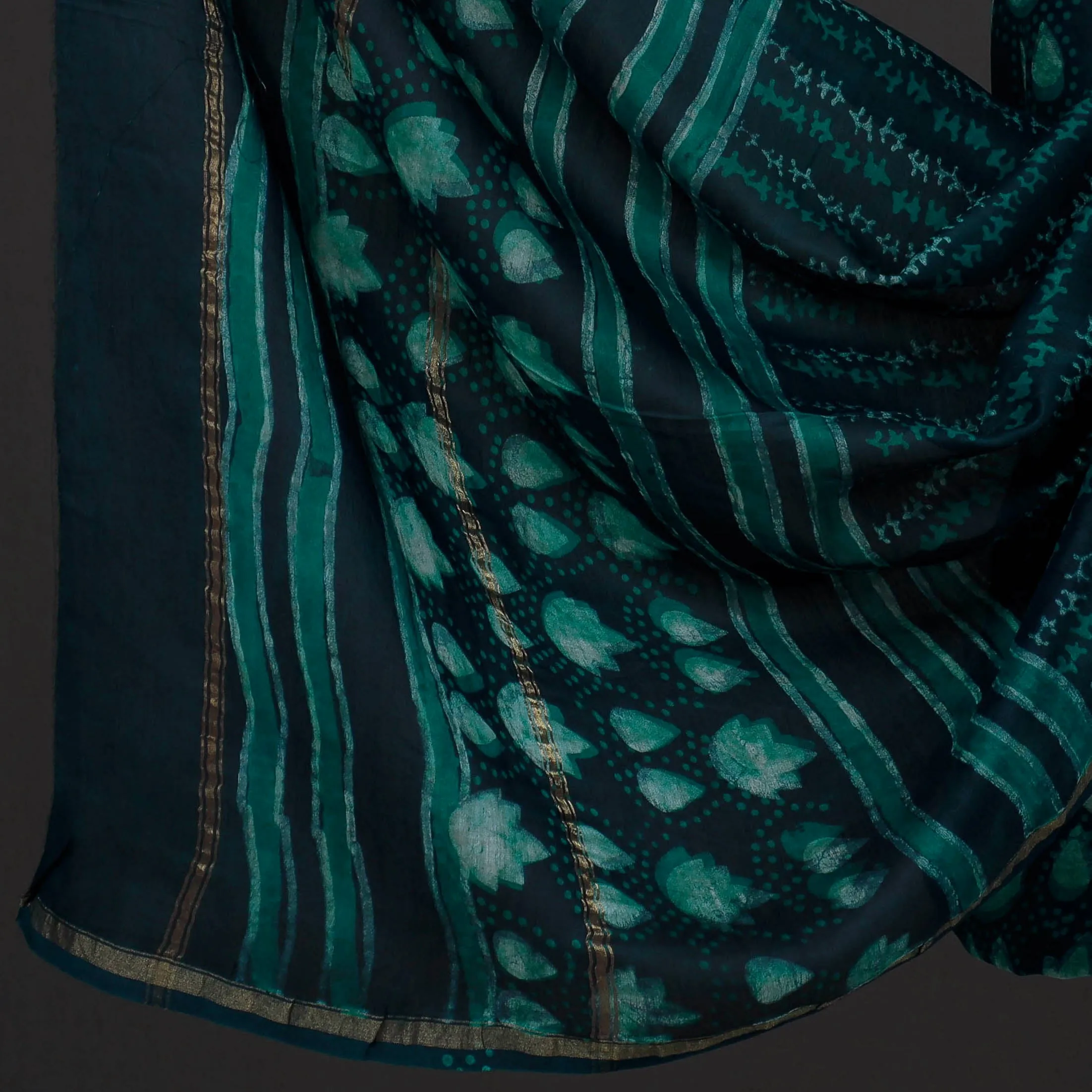 Green - 3pc Akola Block Printed Chanderi Silk Suit Material Set