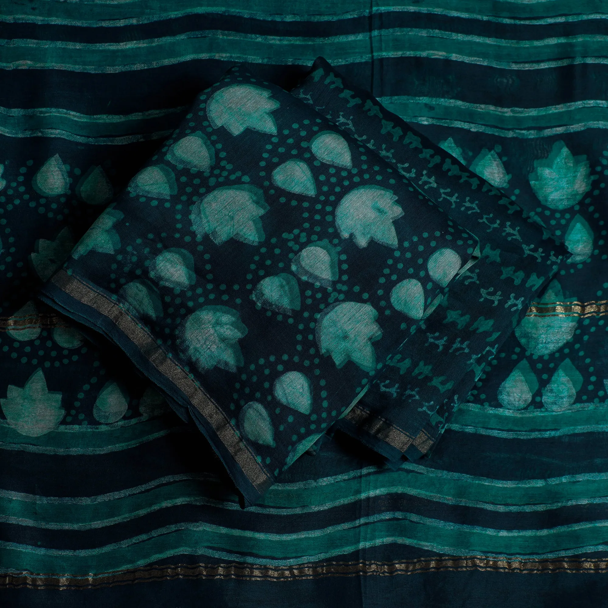 Green - 3pc Akola Block Printed Chanderi Silk Suit Material Set