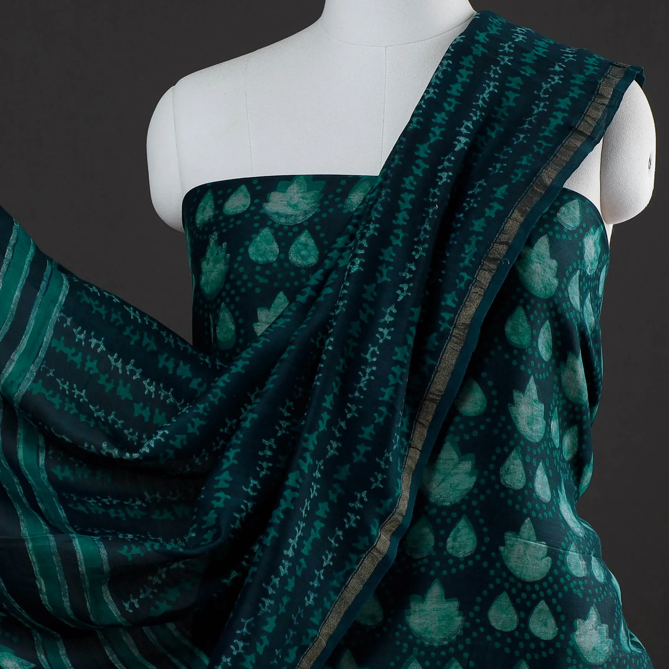 Green - 3pc Akola Block Printed Chanderi Silk Suit Material Set