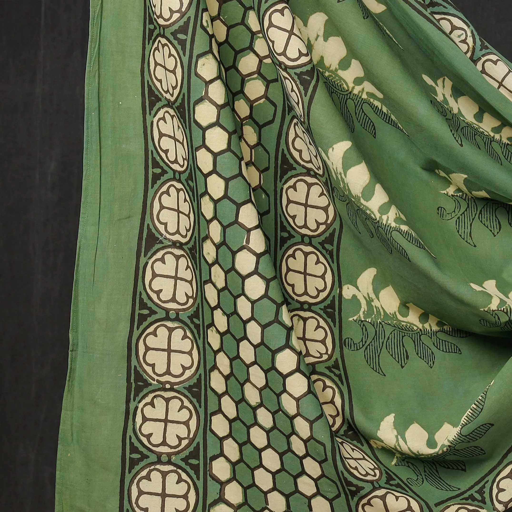 Green - 3pc Cotton Block Printed Pipad Dress Material Set