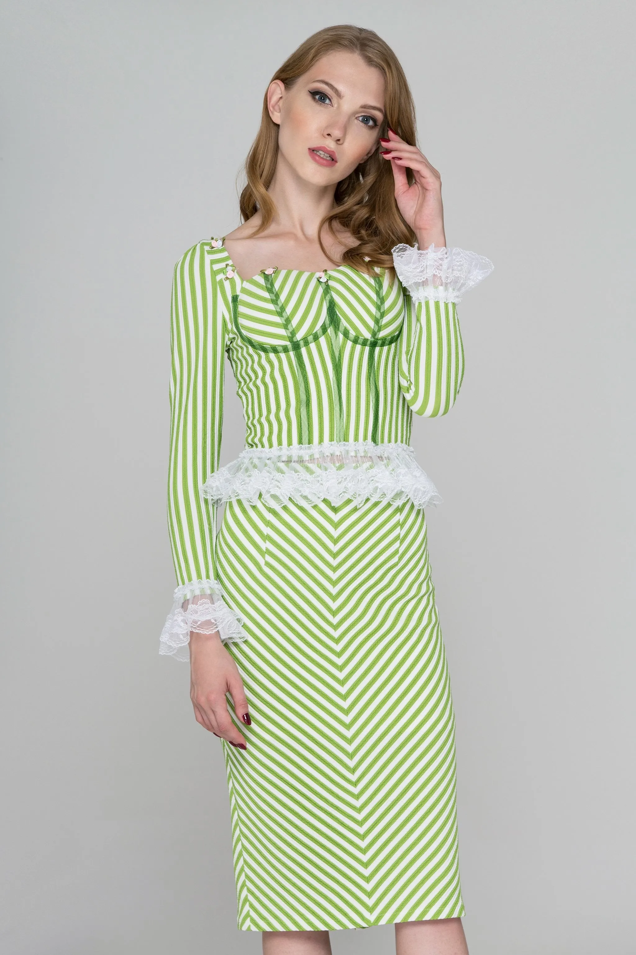 Green Fairy Stripe Two Piece Midi Dress