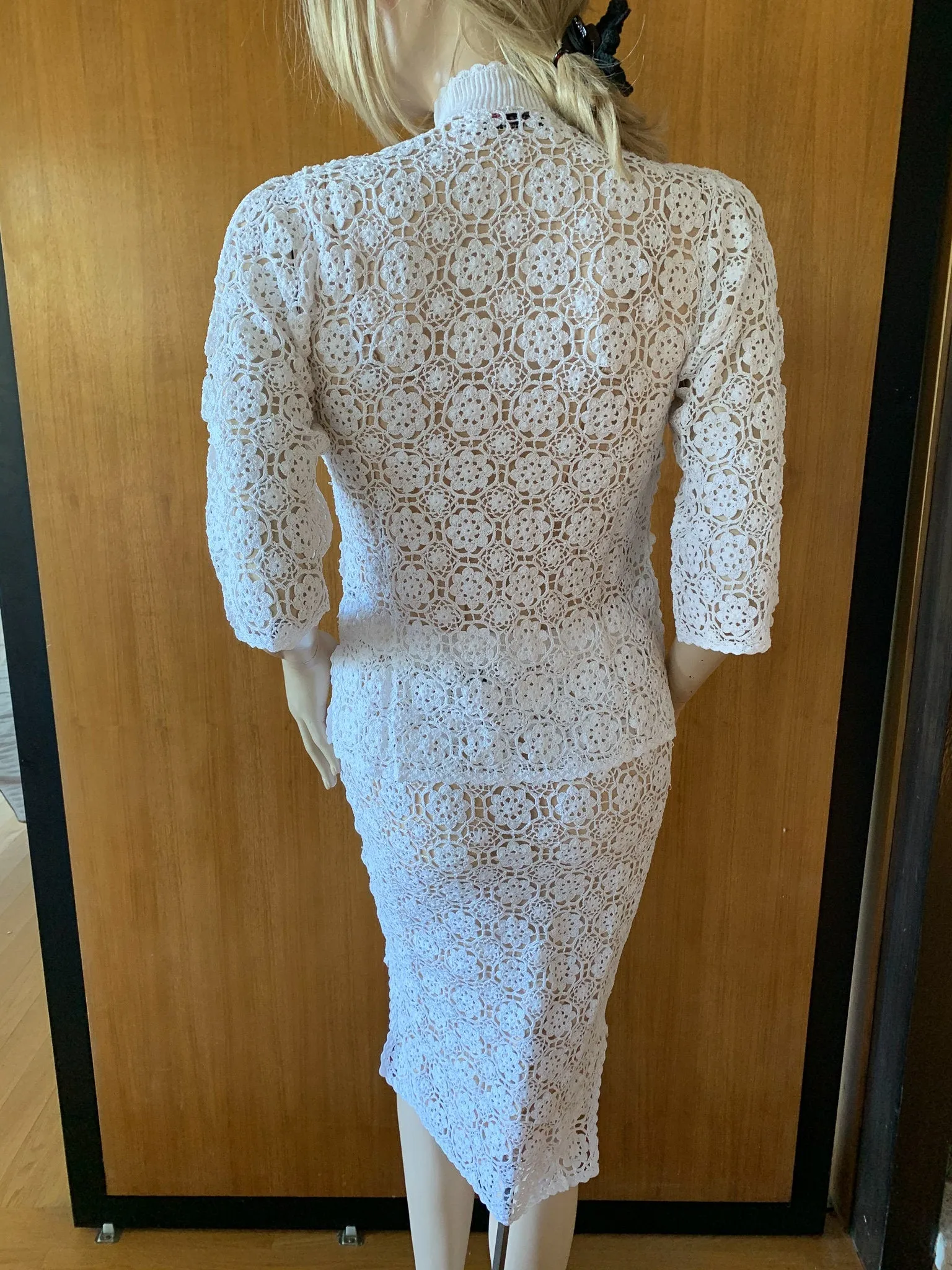 Hand Crocheted Midi Length Chinese Slit Skirt
