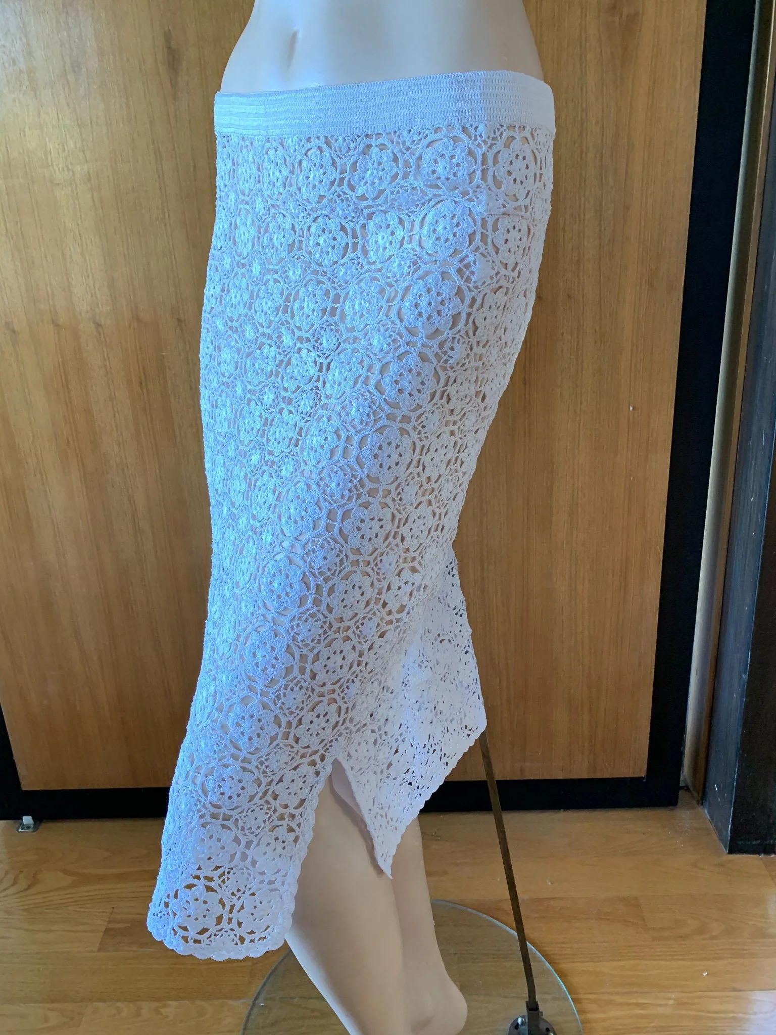 Hand Crocheted Midi Length Chinese Slit Skirt