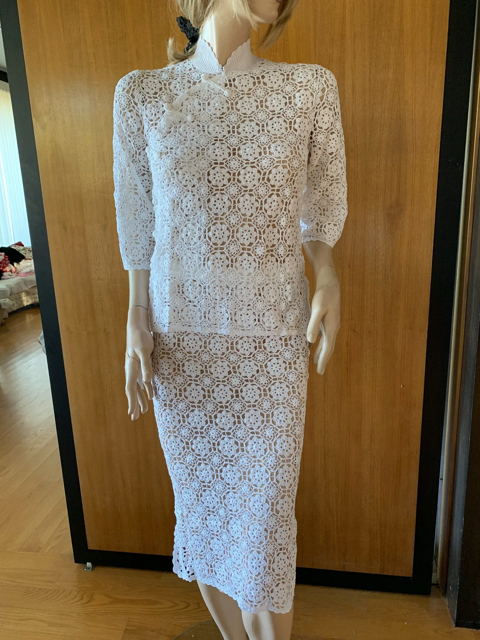 Hand Crocheted Midi Length Chinese Slit Skirt