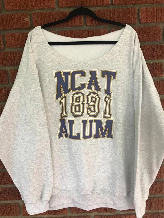 Handmade NCAT Imani NC A&T Ash Grey Off Shoulder Lightweight Sweatshirt