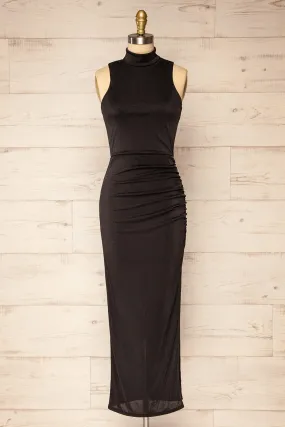 Honfleur | Black Sleeveless Midi Dress