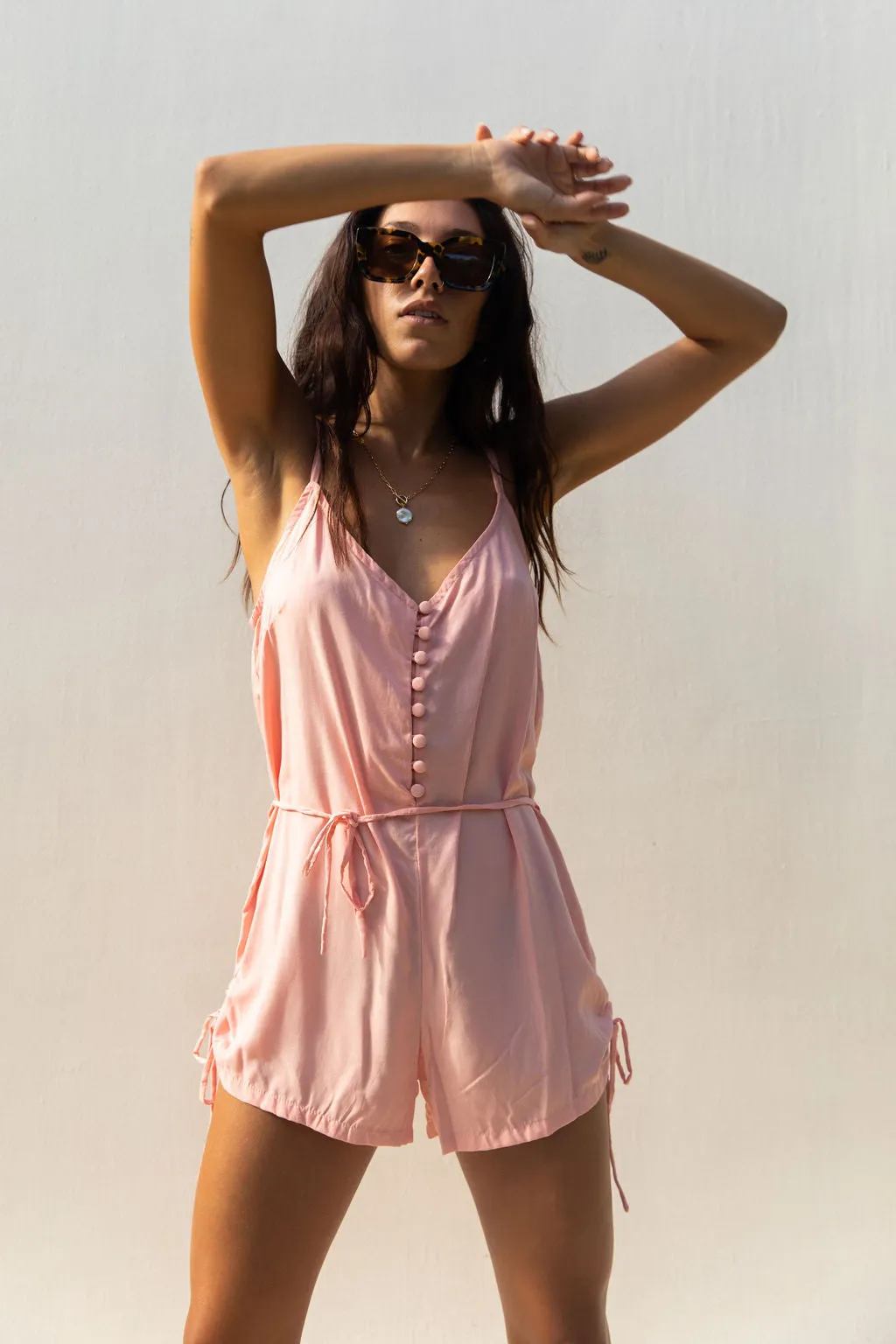 Hudson Romper in Peach