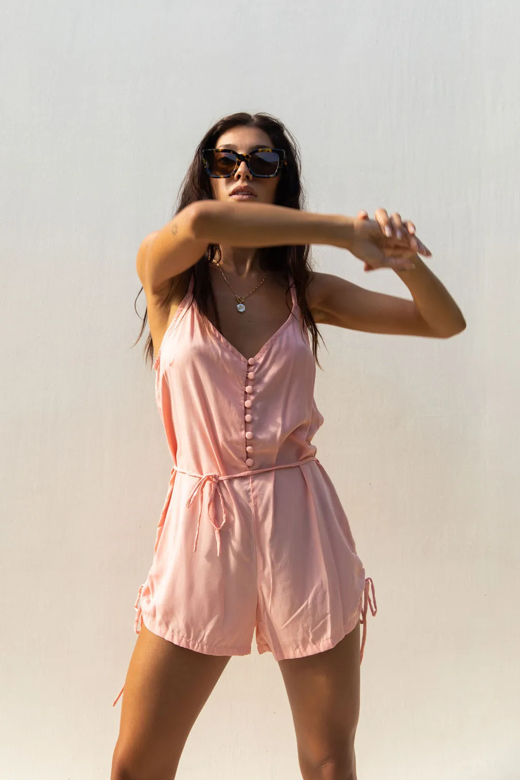 Hudson Romper in Peach