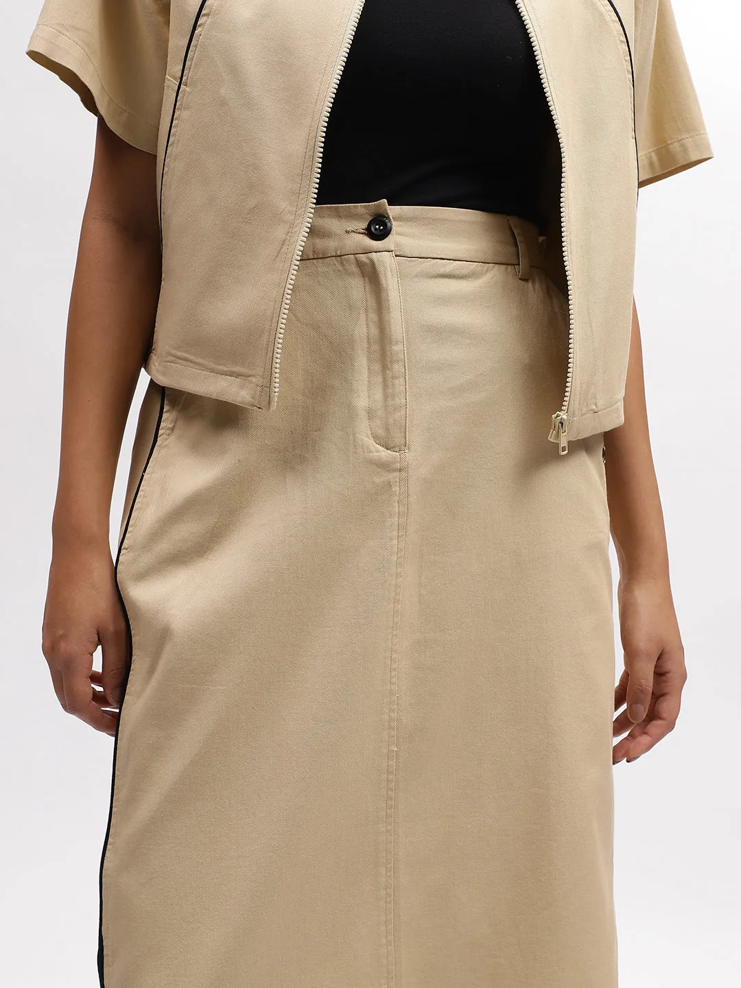 Iconic Women Beige Solid Straight Fit Skirt