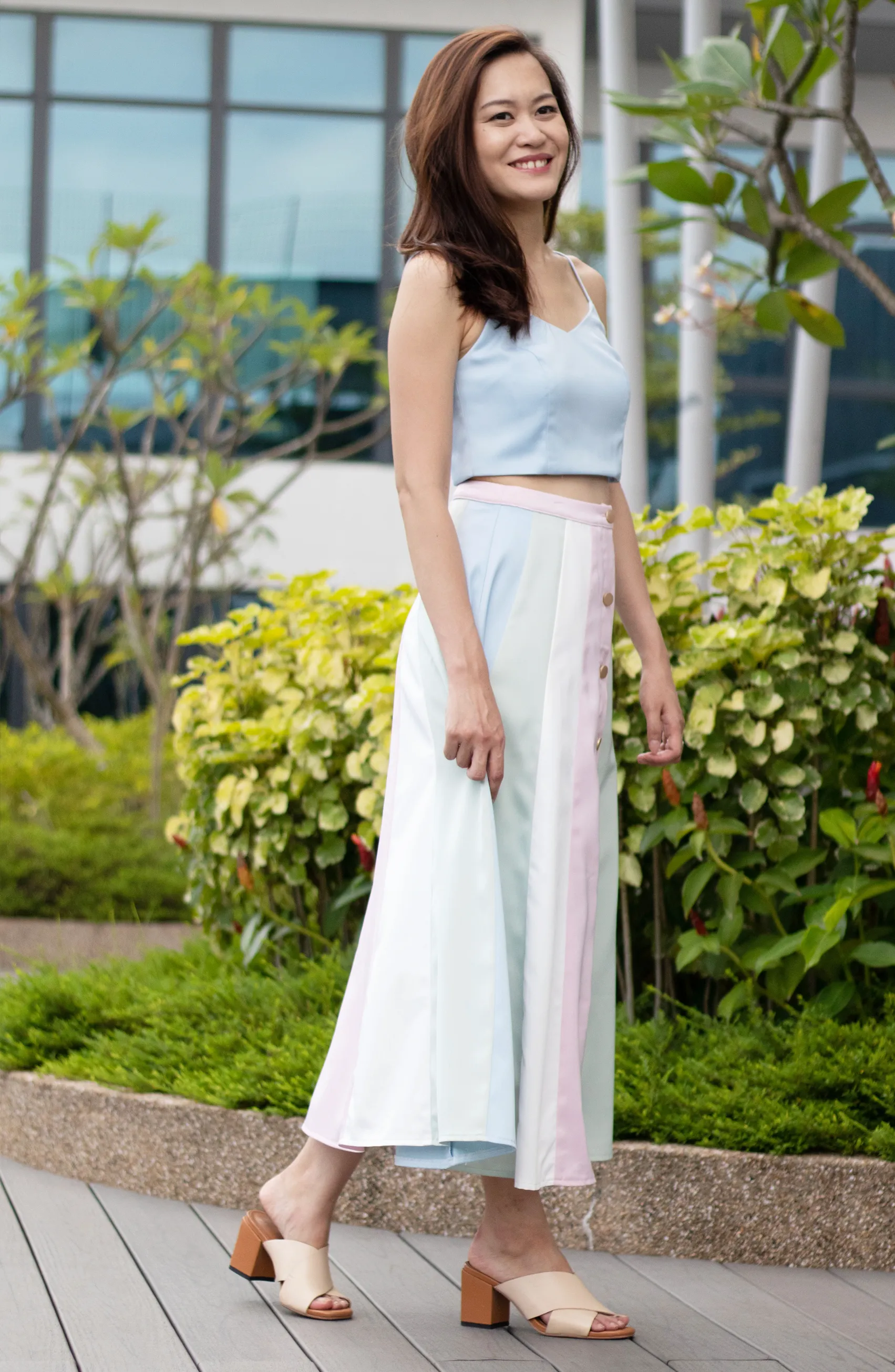 Isla Panel Pastel Baby Blue and Pink Full Satin-like Circle Skirt