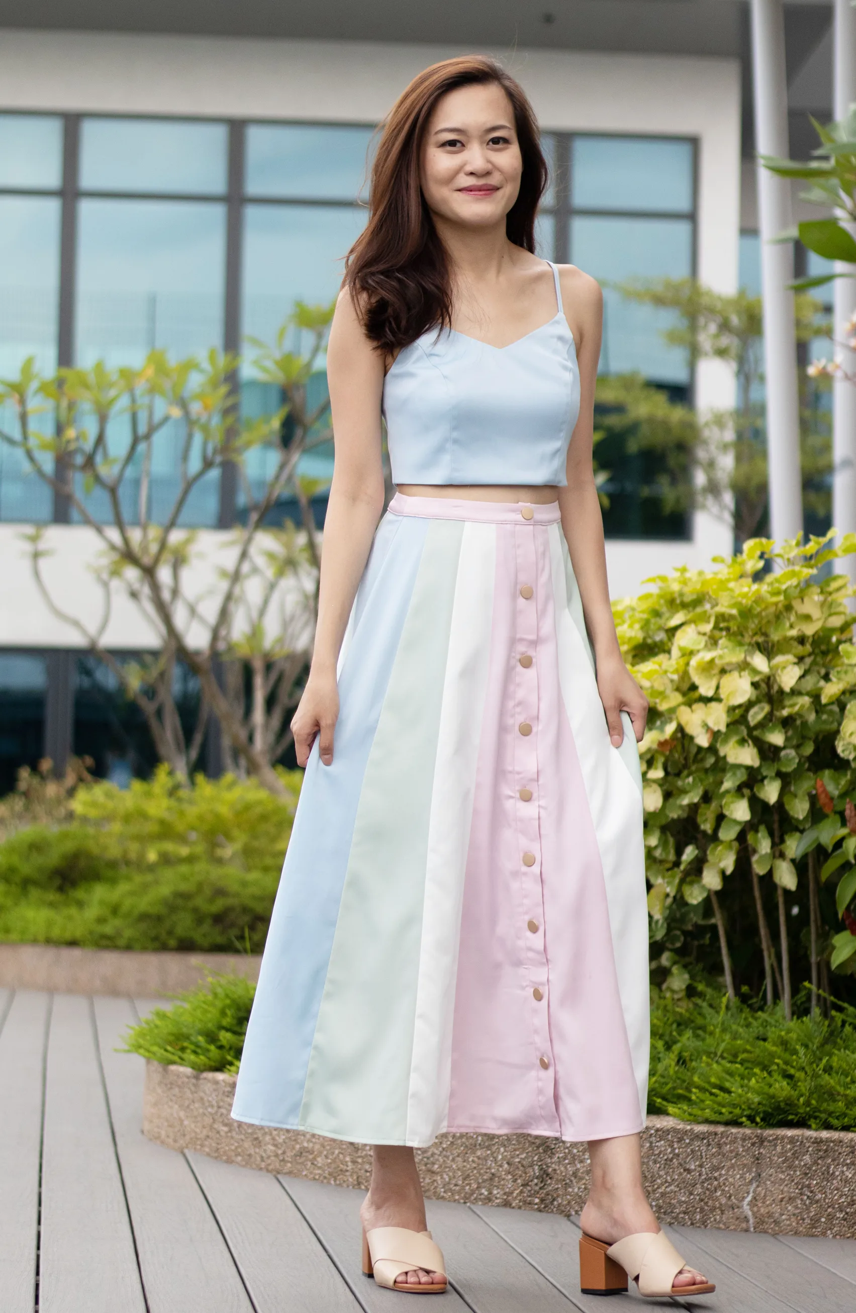 Isla Panel Pastel Baby Blue and Pink Full Satin-like Circle Skirt