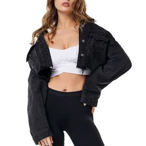 Jean Jacket Women Denim Black 2021 New Trench Solid  Ripped Coat Fashion Female Extra Short Outwear