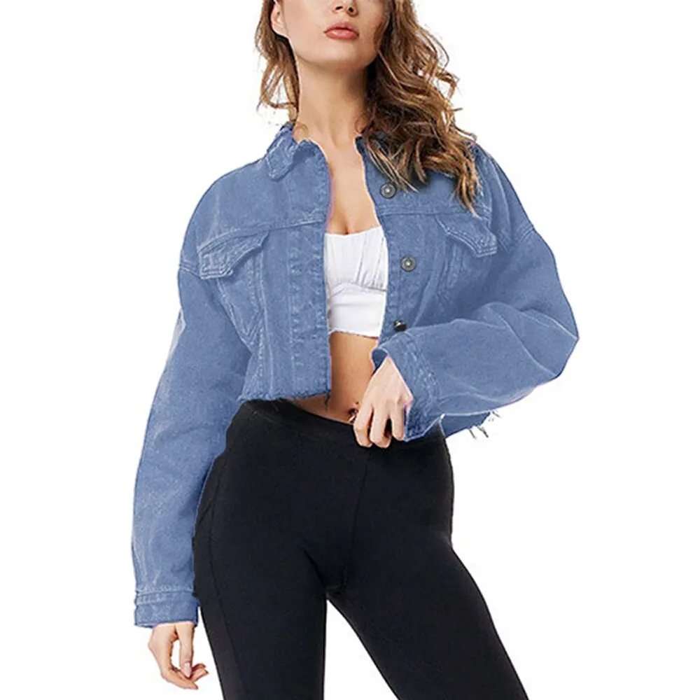 Jean Jacket Women Denim Black 2021 New Trench Solid  Ripped Coat Fashion Female Extra Short Outwear
