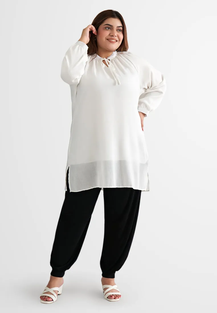 Kaasni Tie Front Textured Tunic Top