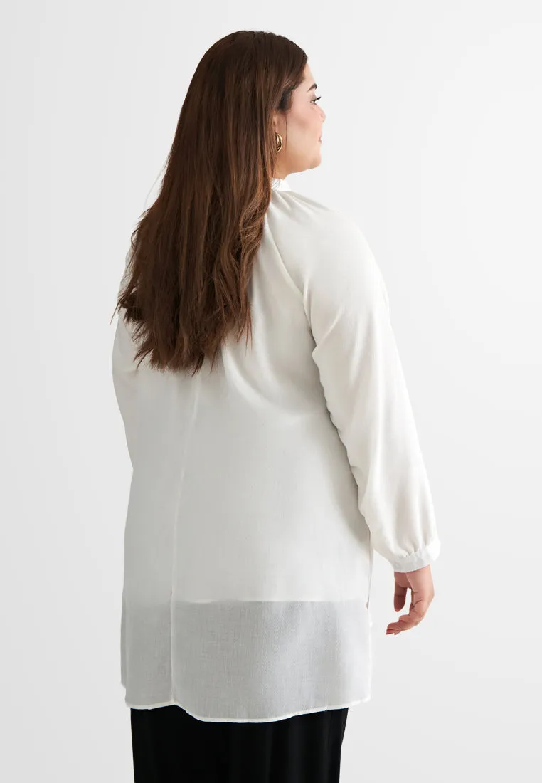 Kaasni Tie Front Textured Tunic Top