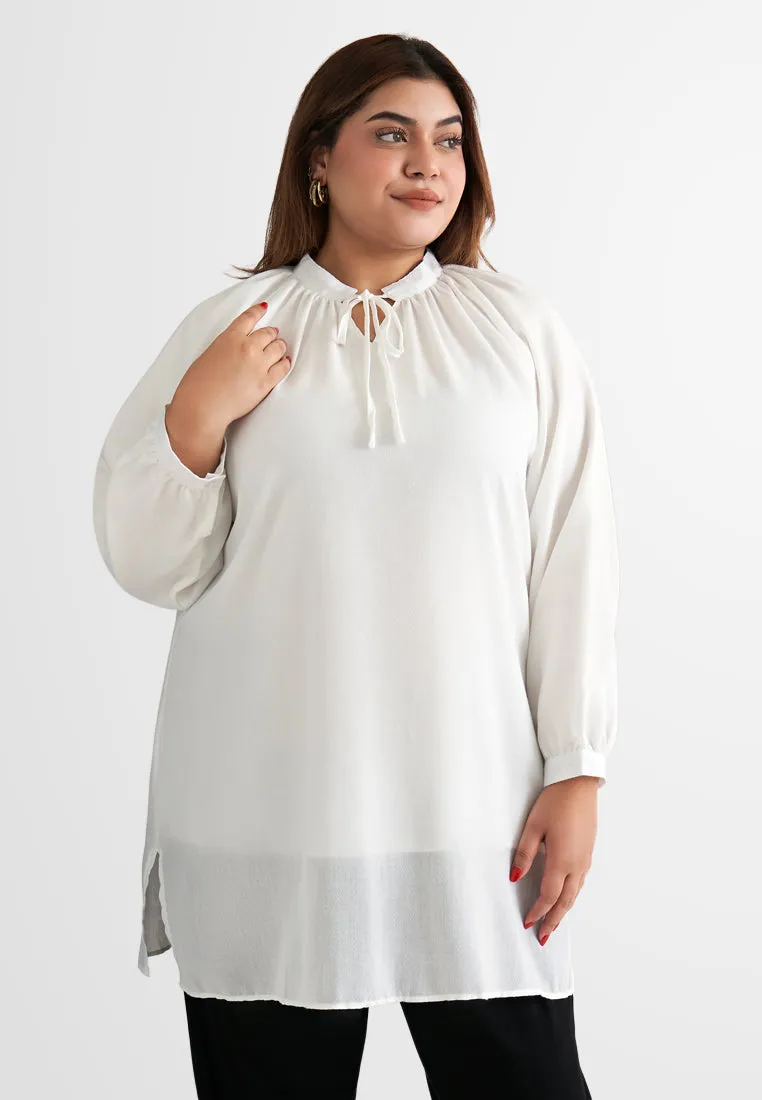 Kaasni Tie Front Textured Tunic Top
