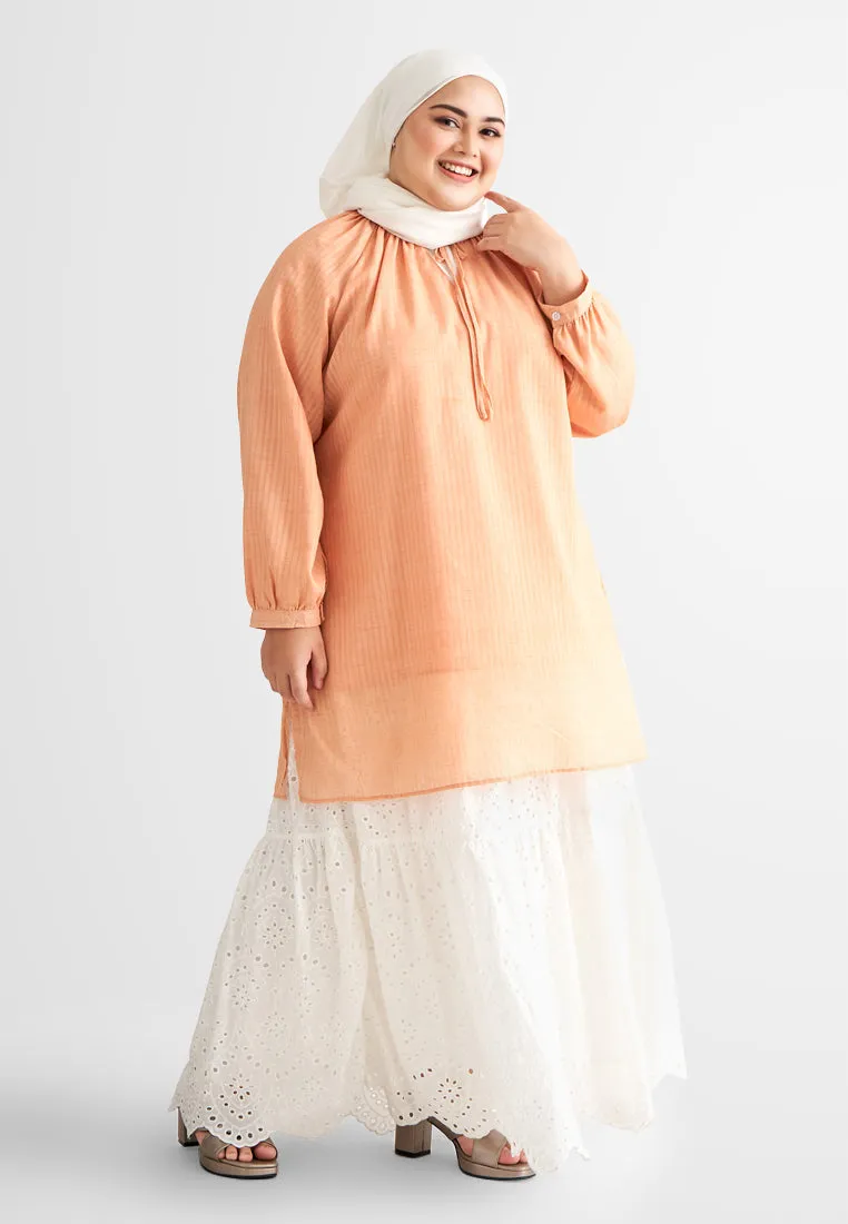 Katerina Cotton Tie Front Tunic Top - Peach