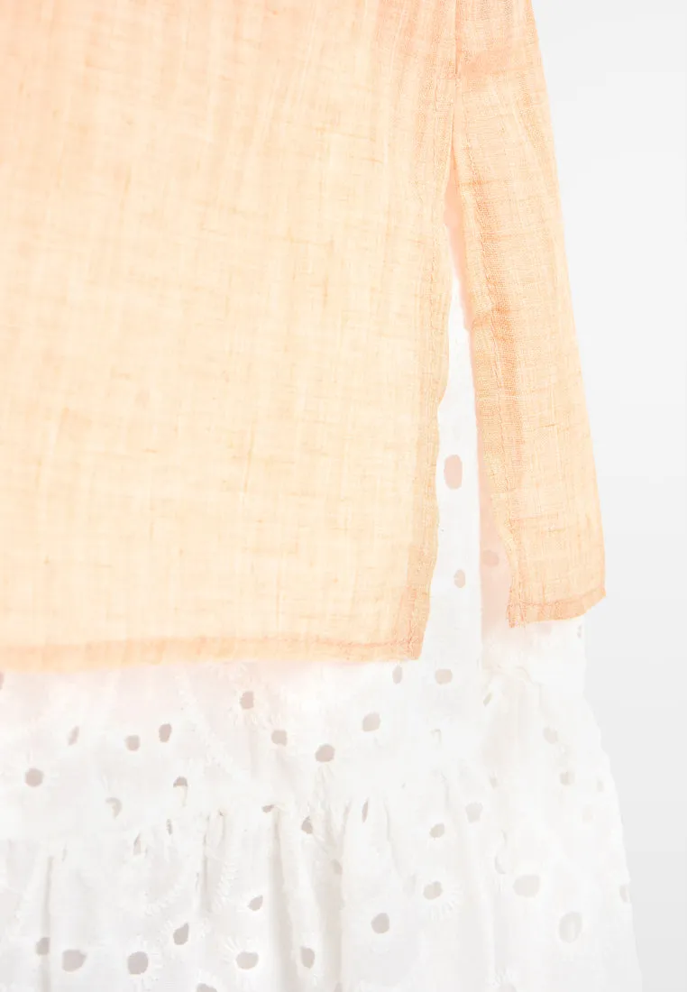 Katerina Cotton Tie Front Tunic Top - Peach