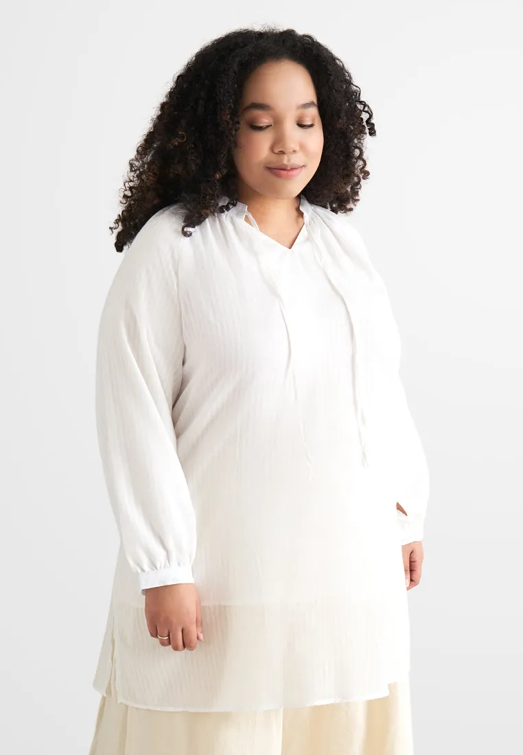 Katerina Cotton Tie Front Tunic Top - Peach