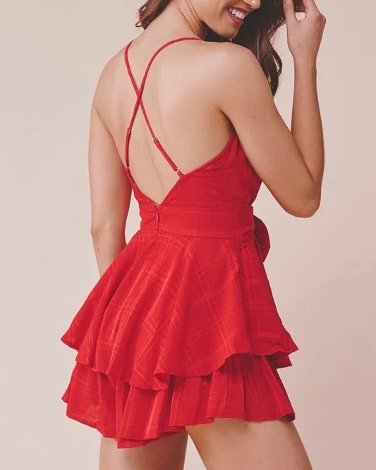 Keep it a Secret Checkered Tiered Ruffle Romper in More Colors