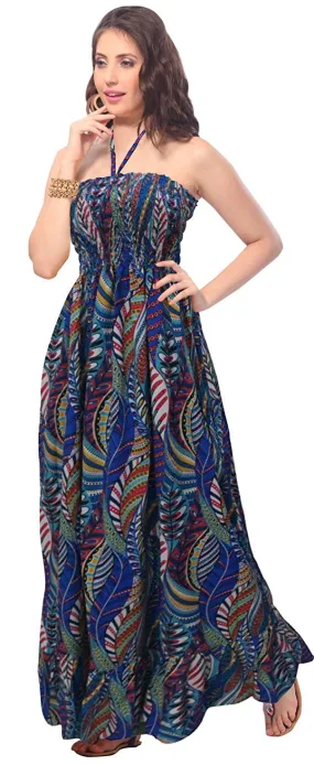 LA LEELA Soft  Printed Wedding Tunic Long Women Dress  Blue 2712 One Size
