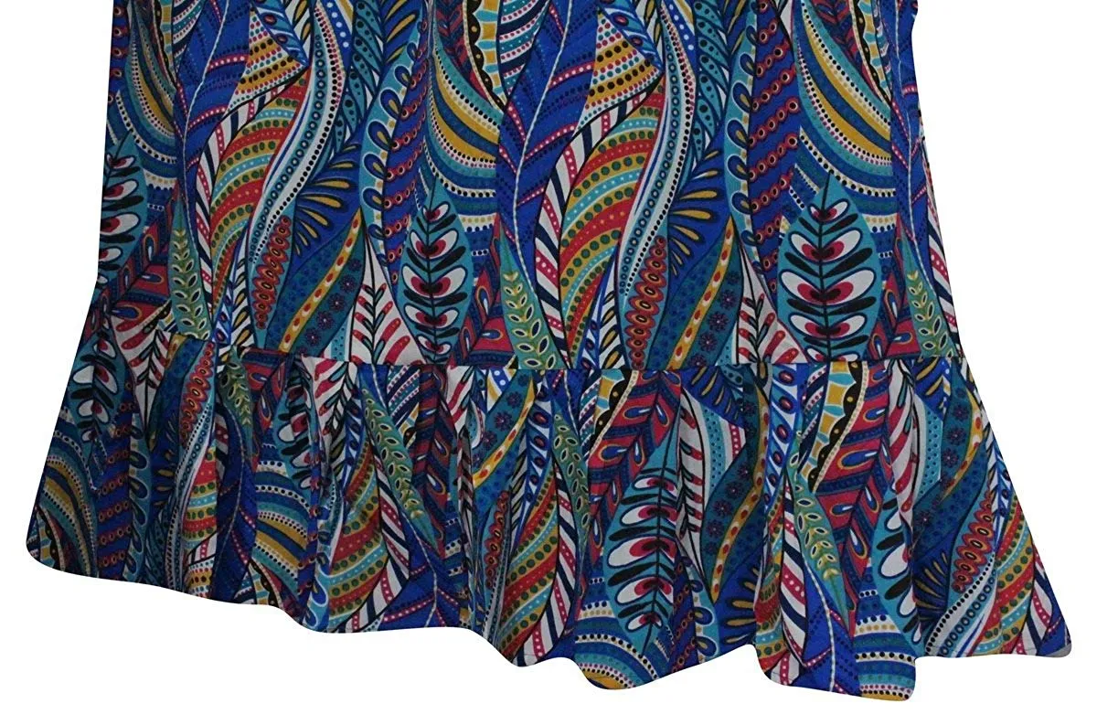 LA LEELA Soft  Printed Wedding Tunic Long Women Dress  Blue 2712 One Size
