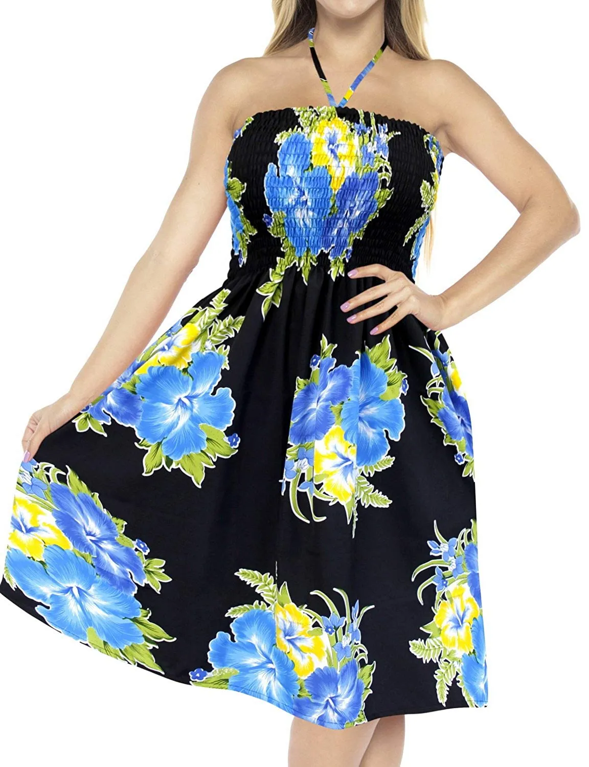 LA LEELA Women's Beach Bikini Short Tube Dress Casual Midi