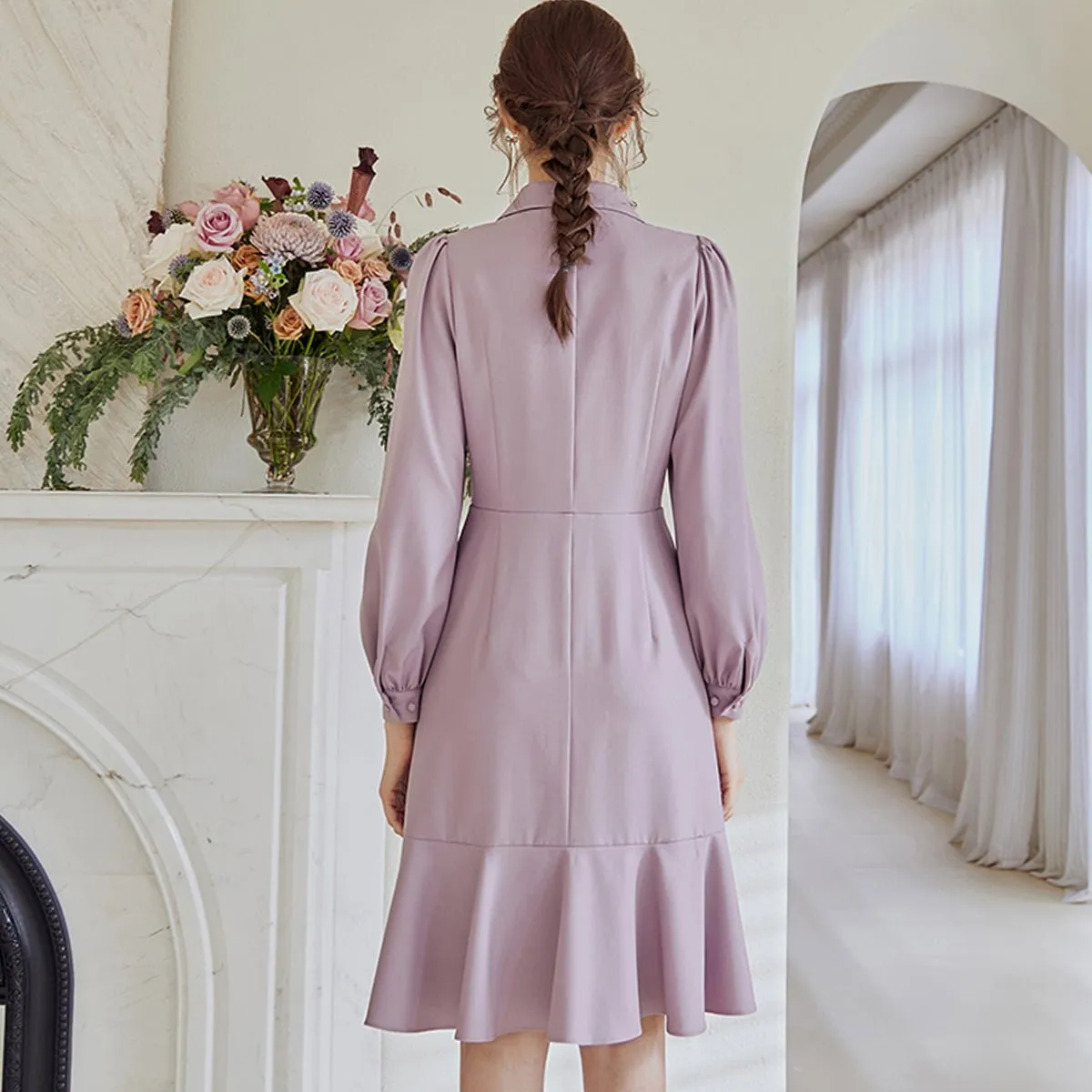 Lapel Double-Breasted Lilac Dress