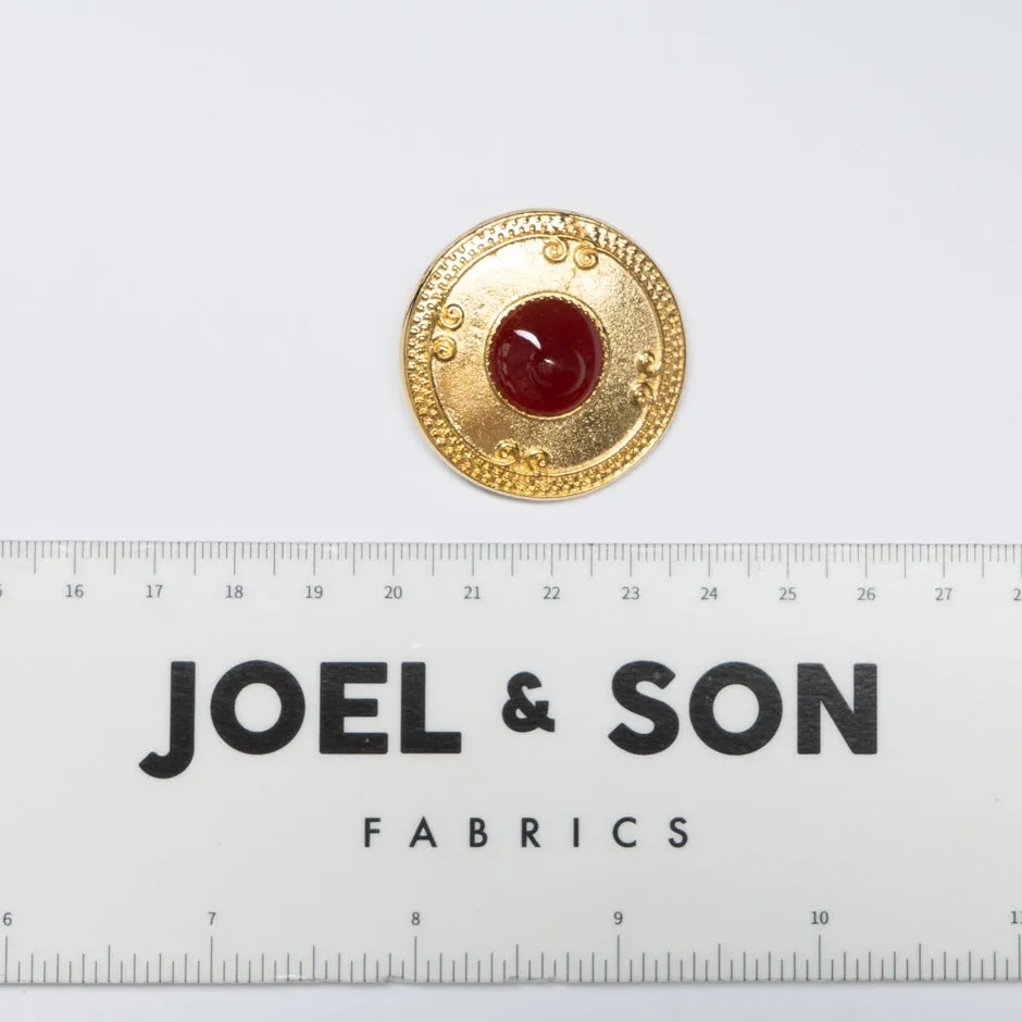 Large Round Red Centred Gold Button